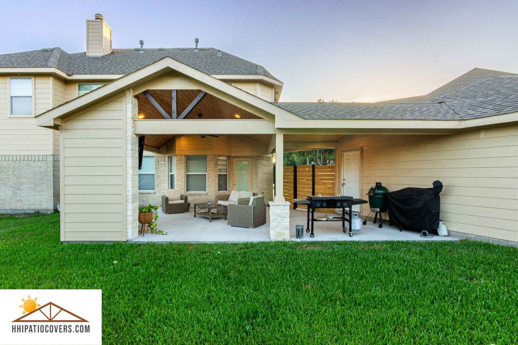 Gable style patio cover  with accent corner wall