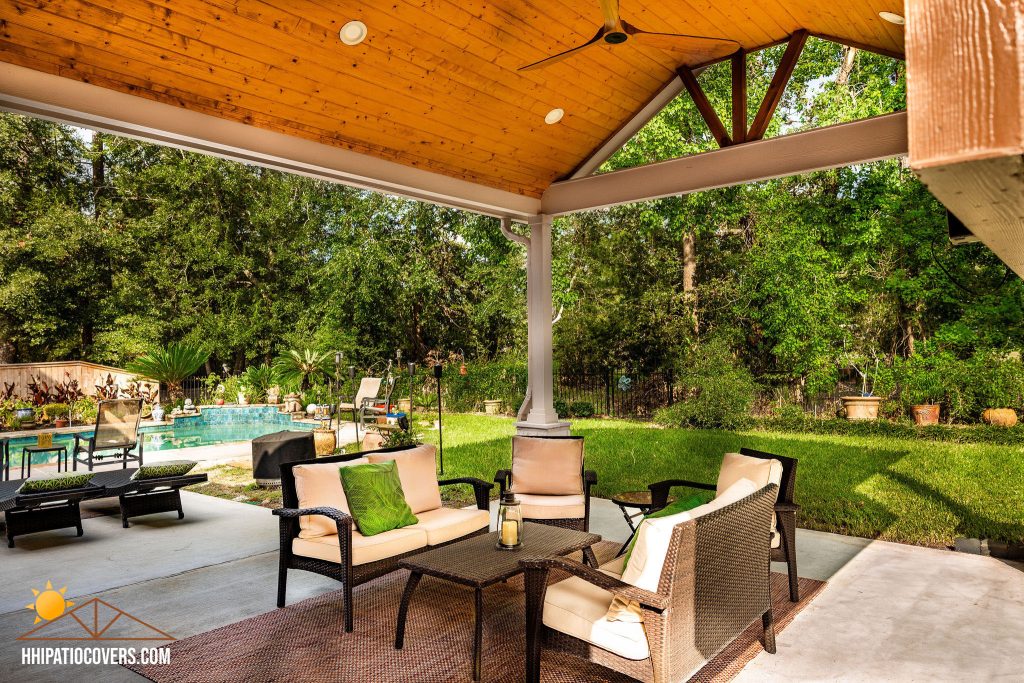 Gable style patio cover in Humble, TX.