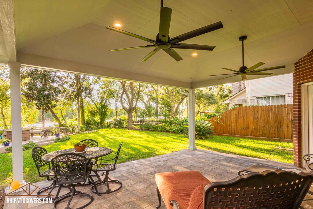 Patio Cover Renovation Project Hip-style Patio Cover in Missouri City, Texas. Inside View.
