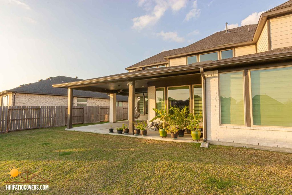 HIp-Style Patio Cover in Katy, TX. front angle View from left
