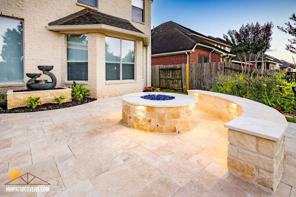 custom built fire-pit with seating